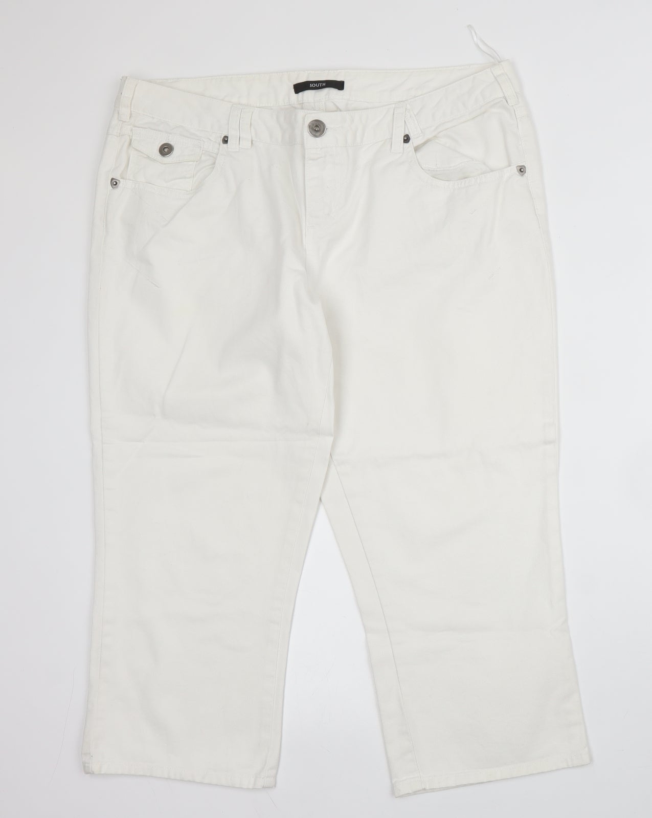 South Womens White  Cotton Capri Trousers Size 16 L22 in Regular Zip