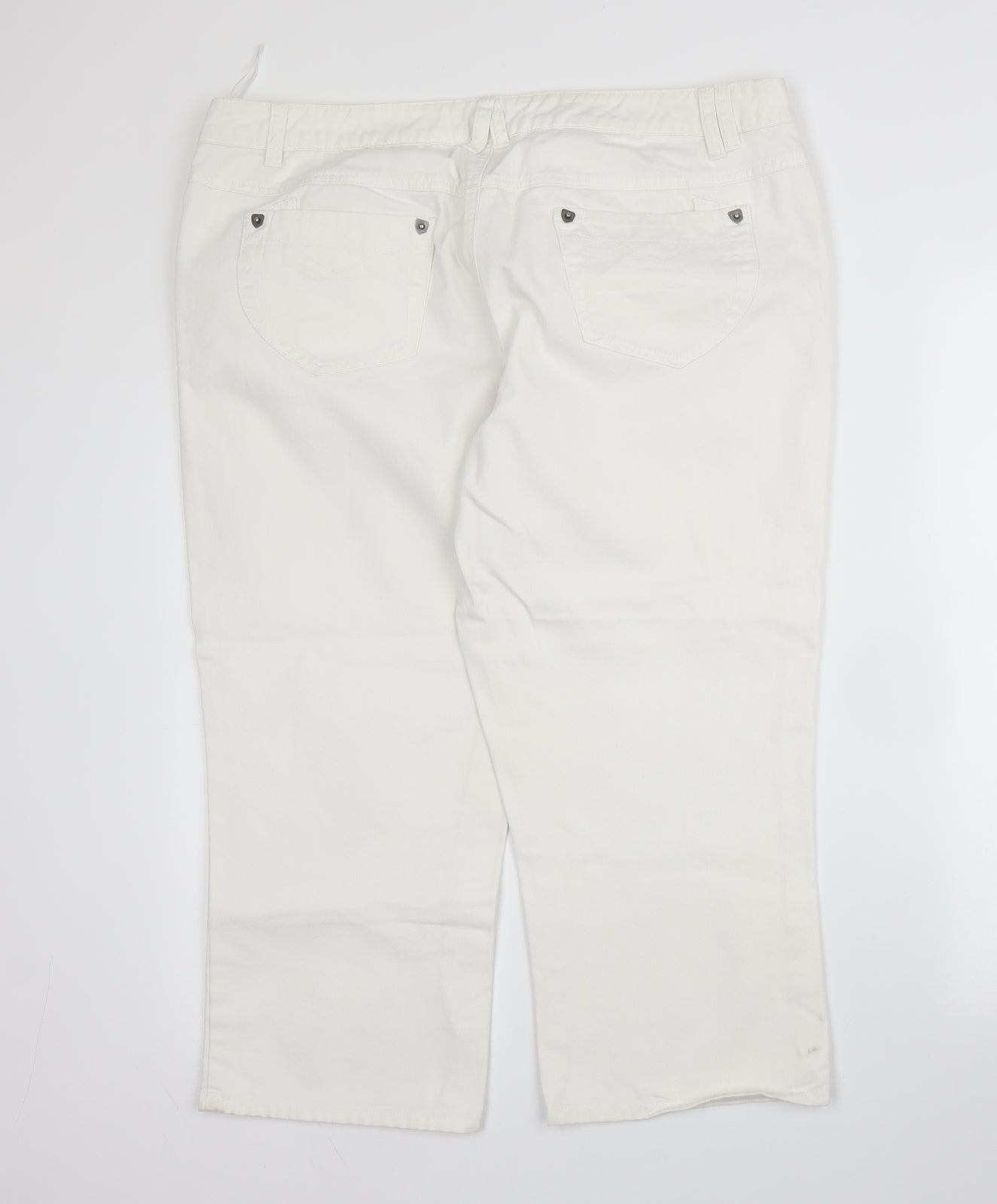 South Womens White  Cotton Capri Trousers Size 16 L22 in Regular Zip