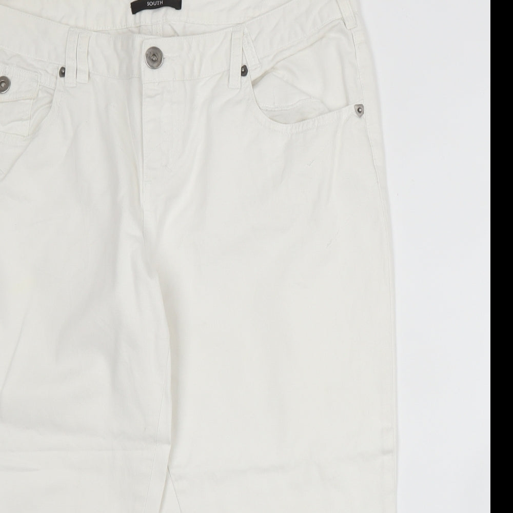 South Womens White  Cotton Capri Trousers Size 16 L22 in Regular Zip