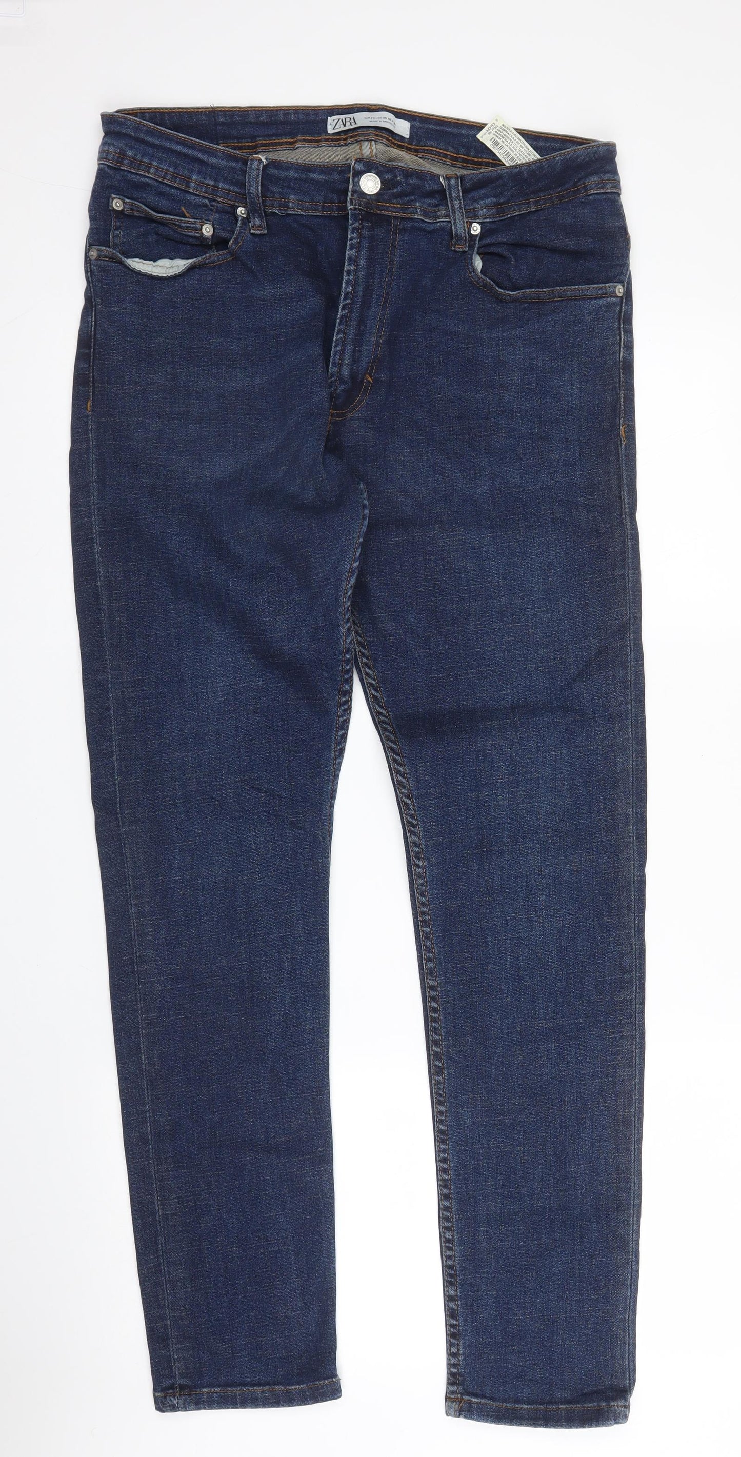 Zara Womens Blue  Cotton Straight Jeans Size 18 L29.5 in Regular Zip
