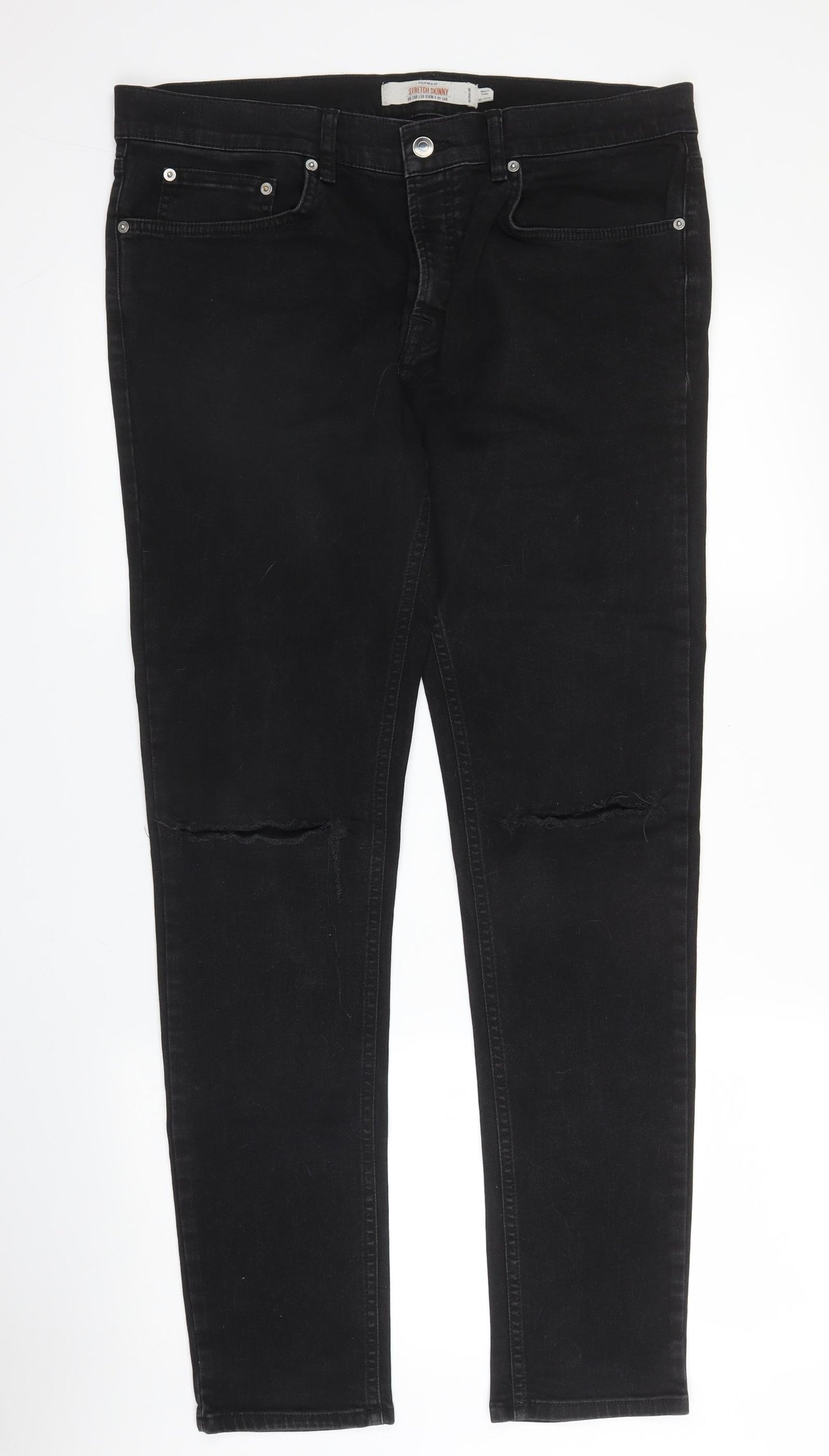 Topman Mens Black  Cotton Skinny Jeans Size 36 in L31 in Regular Button