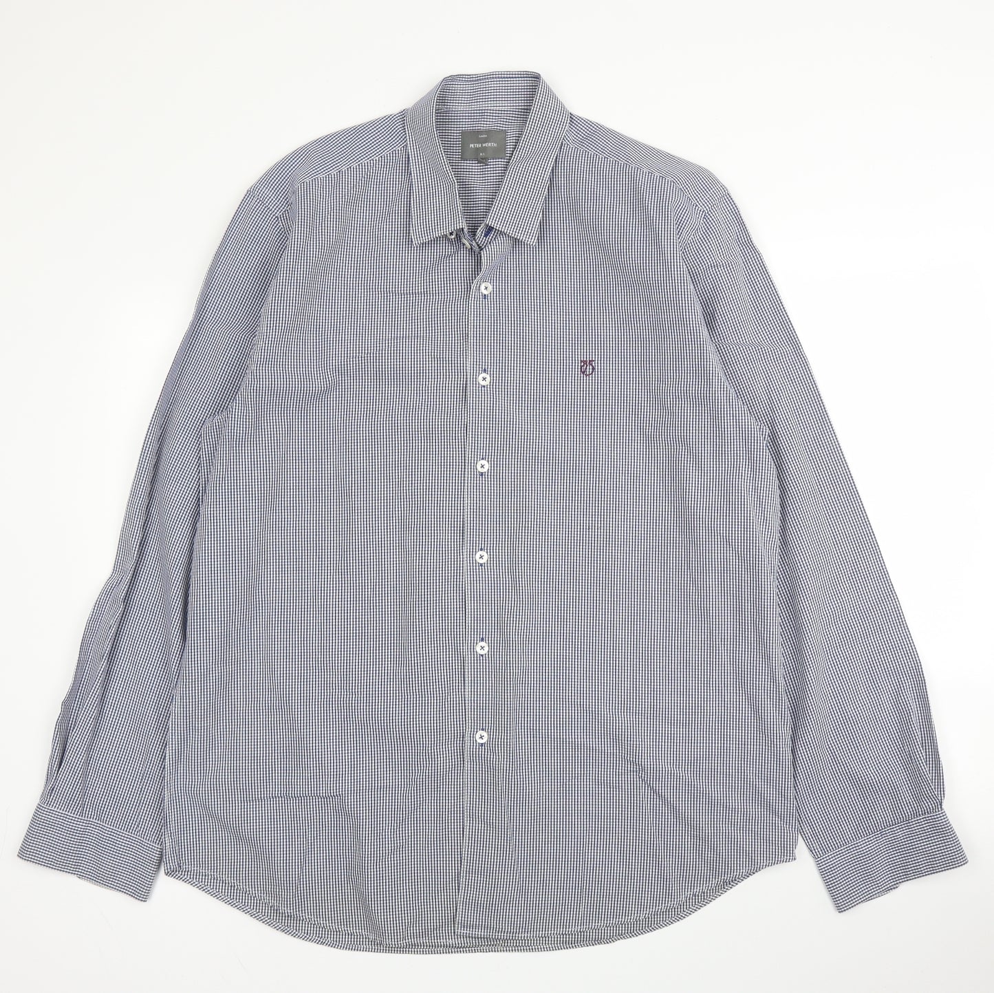 Peter Worth Mens Blue Check Cotton  Button-Up Size 2XL Collared Button
