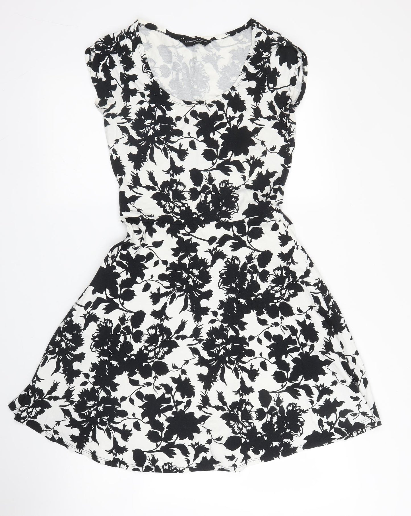 Dorothy Perkins Womens Black Floral Cotton Fit & Flare  Size 10  Scoop Neck