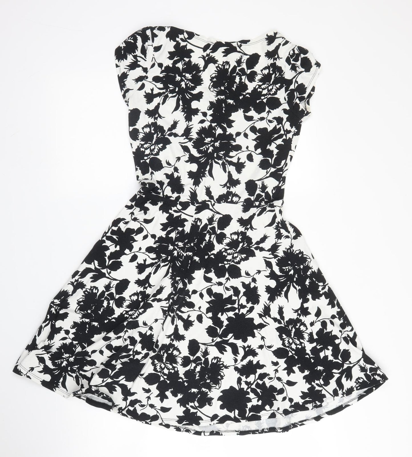 Dorothy Perkins Womens Black Floral Cotton Fit & Flare  Size 10  Scoop Neck