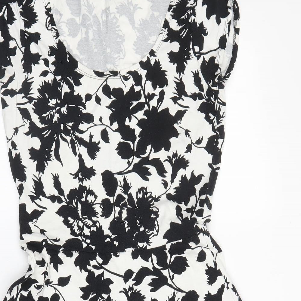Dorothy Perkins Womens Black Floral Cotton Fit & Flare  Size 10  Scoop Neck