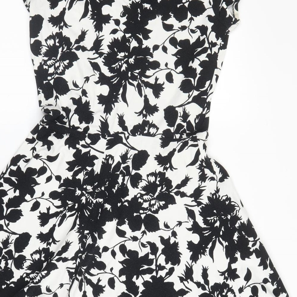 Dorothy Perkins Womens Black Floral Cotton Fit & Flare  Size 10  Scoop Neck