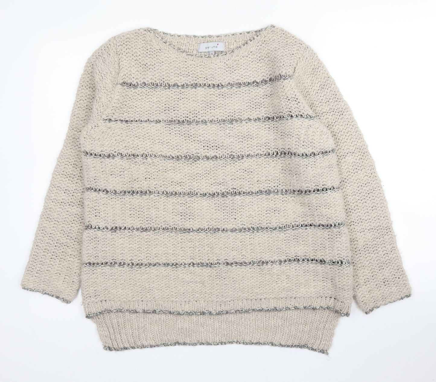 M&S Womens Beige Boat Neck Striped Acrylic Pullover Jumper Size 14