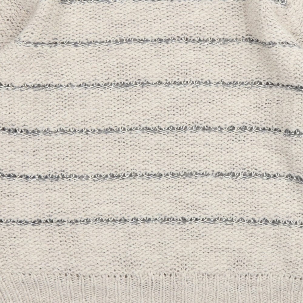 M&S Womens Beige Boat Neck Striped Acrylic Pullover Jumper Size 14