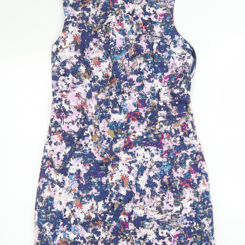 New Look Womens Purple Floral Cotton A-Line  Size 10  Round Neck Zip