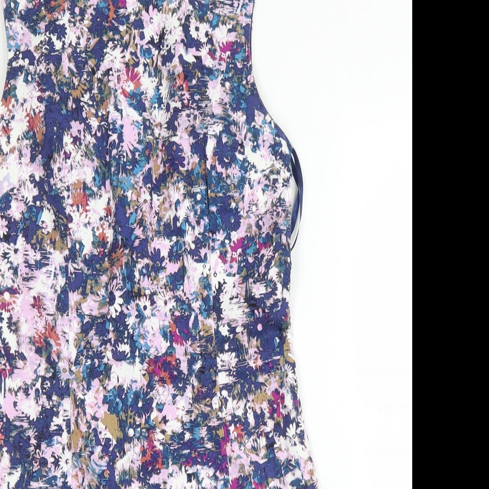 New Look Womens Purple Floral Cotton A-Line  Size 10  Round Neck Zip