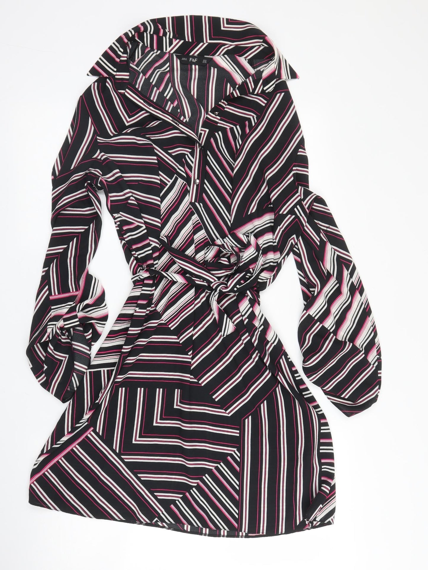 F&F Womens Purple Striped Polyester Shirt Dress  Size 14  Collared Button
