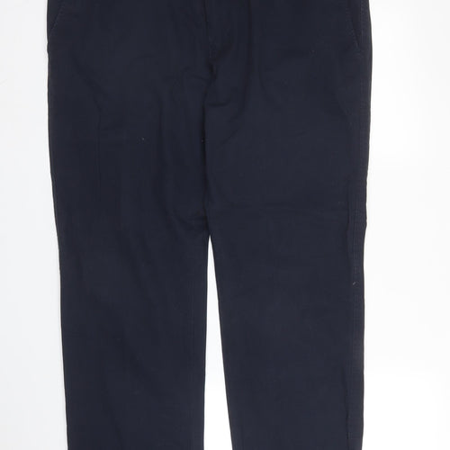 M&S Mens Blue  Cotton Chino Trousers Size 38 in L28 in Regular Zip