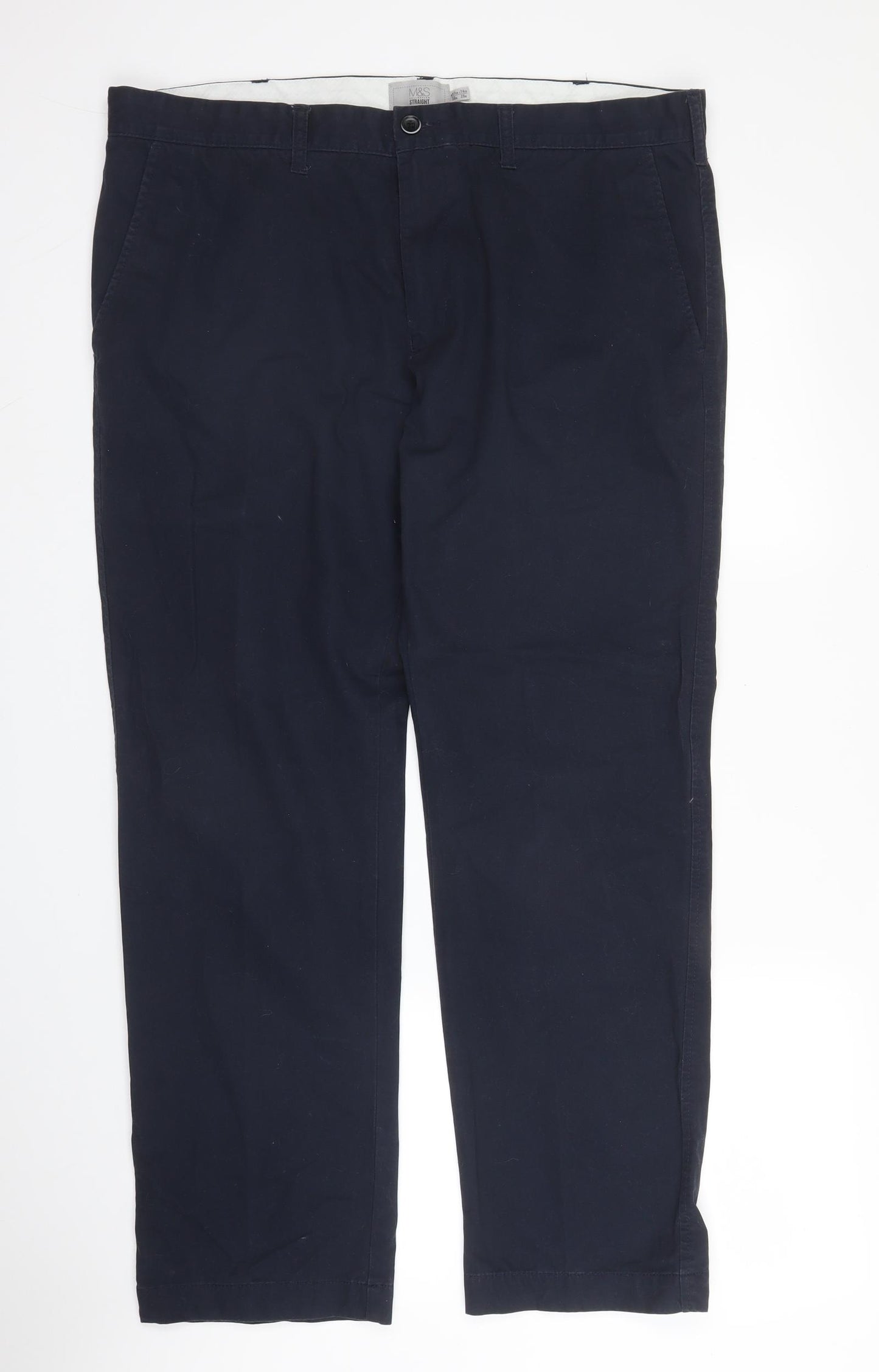 M&S Mens Blue  Cotton Chino Trousers Size 38 in L28 in Regular Zip