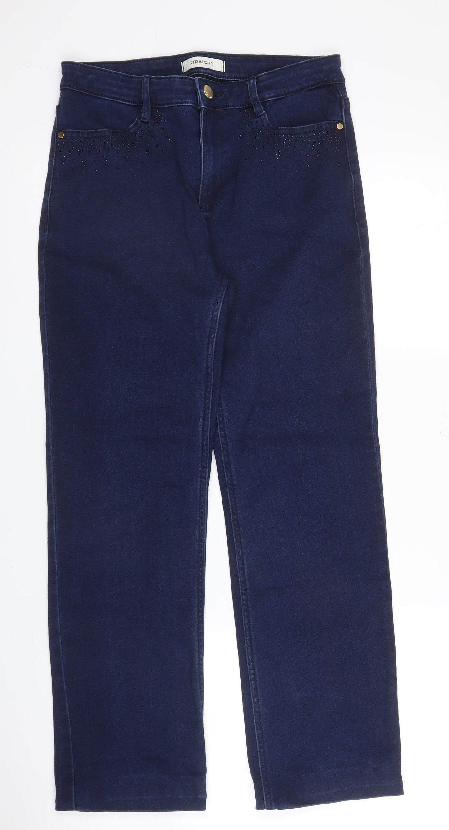 M&S Womens Blue  Cotton Straight Jeans Size 10 L26 in Regular Zip