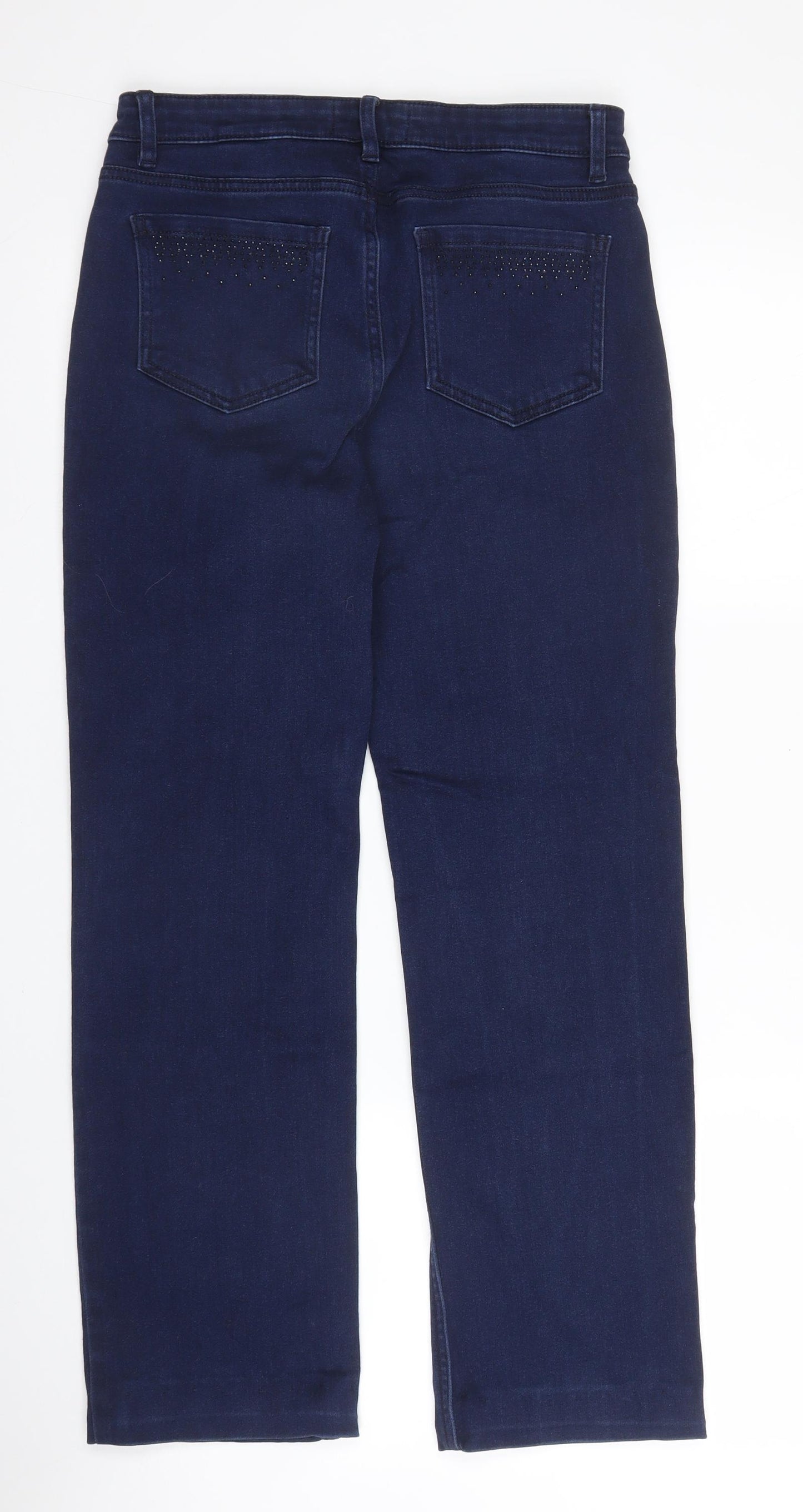 M&S Womens Blue  Cotton Straight Jeans Size 10 L26 in Regular Zip