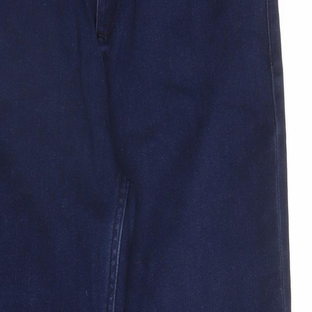 M&S Womens Blue  Cotton Straight Jeans Size 10 L26 in Regular Zip