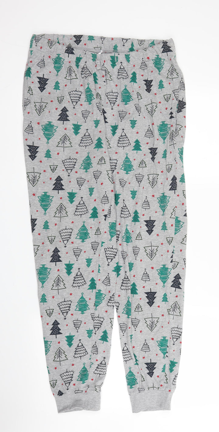 Preworn Womens Grey Solid Viscose Chemise Pyjama Pants Size S - Christmas