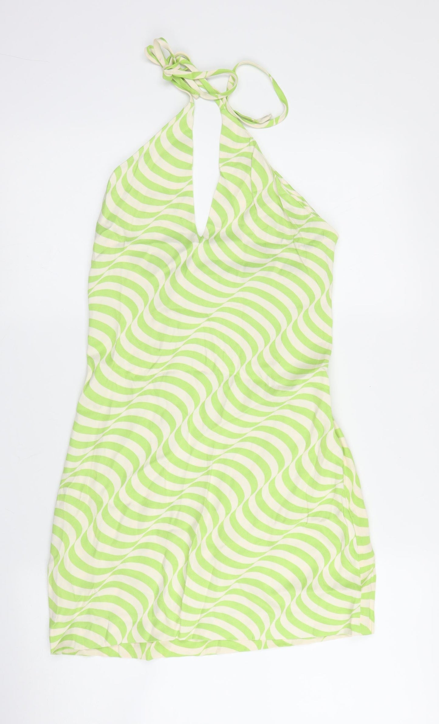 Zara Womens Green Striped Viscose A-Line  Size XS  Halter