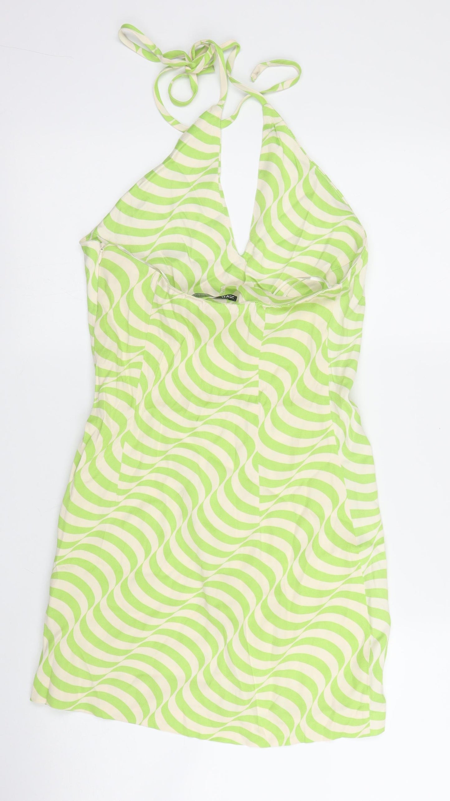 Zara Womens Green Striped Viscose A-Line  Size XS  Halter