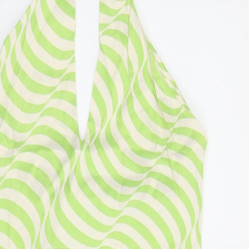 Zara Womens Green Striped Viscose A-Line  Size XS  Halter