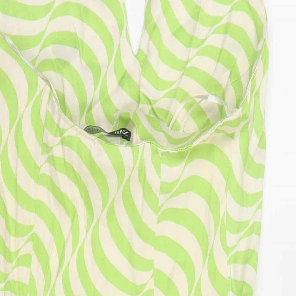 Zara Womens Green Striped Viscose A-Line  Size XS  Halter