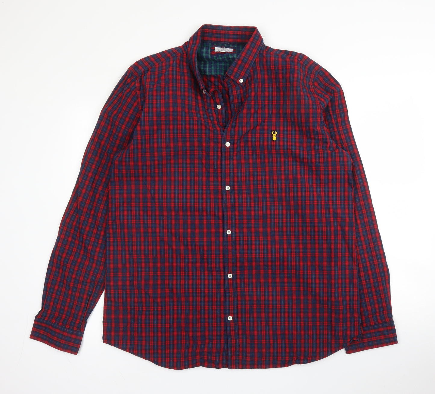 NEXT Mens Red Plaid Cotton  Button-Up Size XL Collared Button