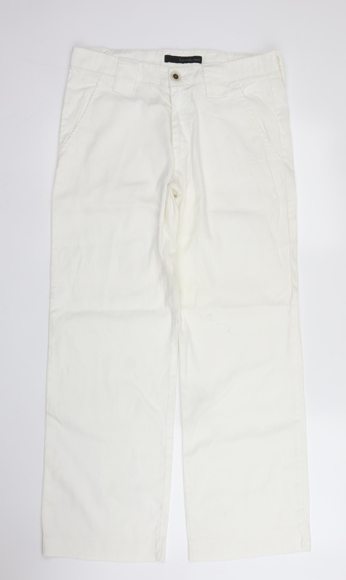 Calvin Klein Mens White  Cotton Chino Trousers Size 32 in L29 in Regular Zip