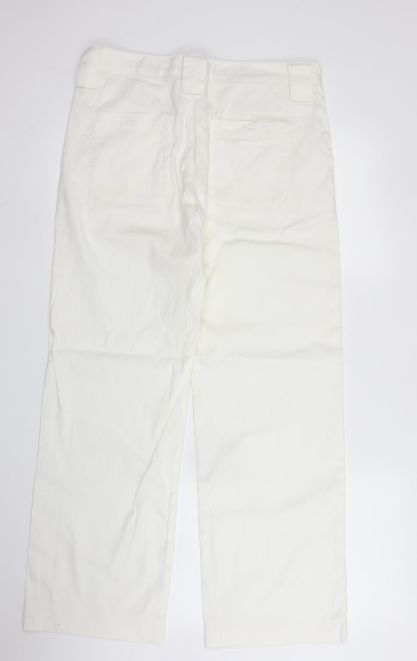 Calvin Klein Mens White  Cotton Chino Trousers Size 32 in L29 in Regular Zip