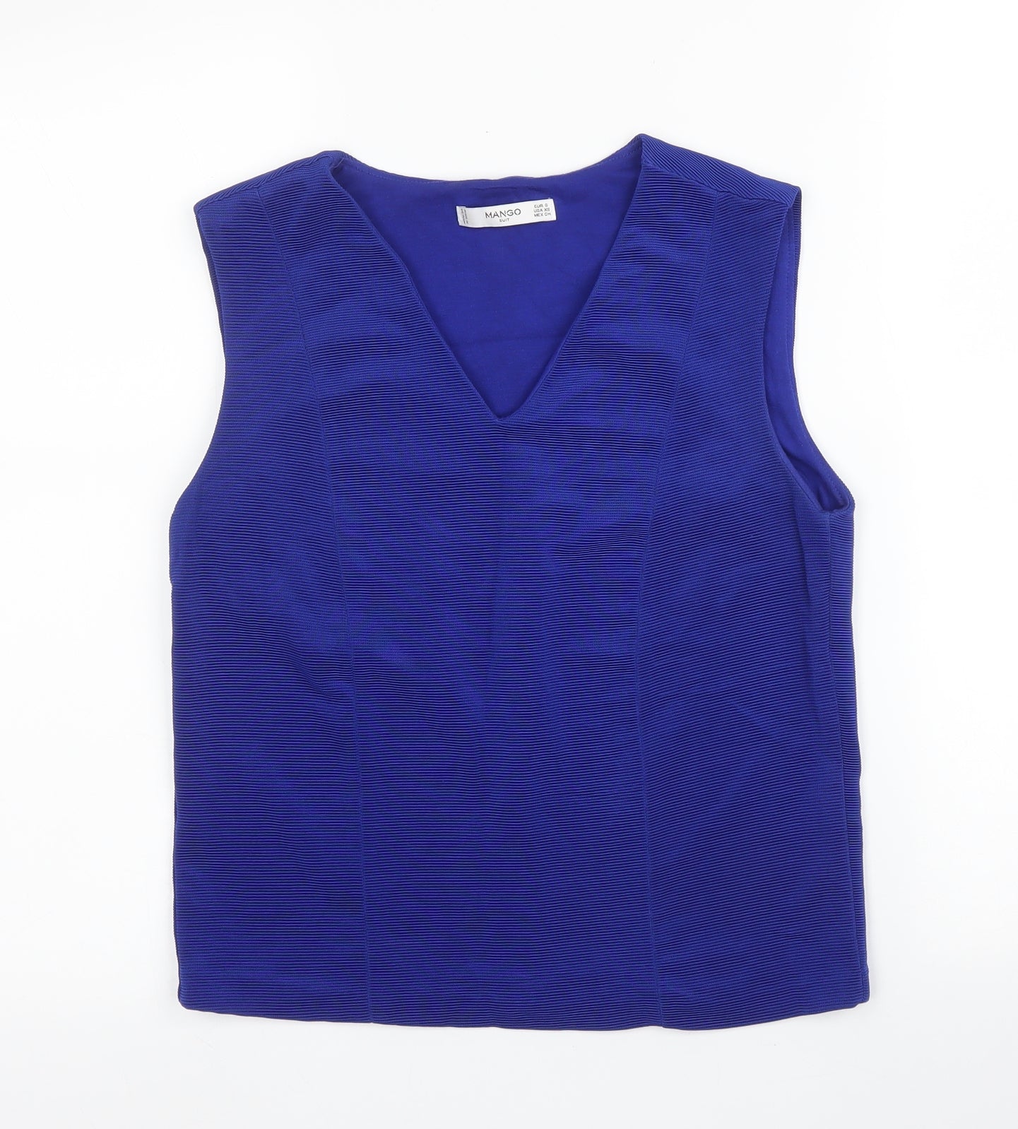 Mango Womens Blue  Polyester Basic Blouse Size S V-Neck