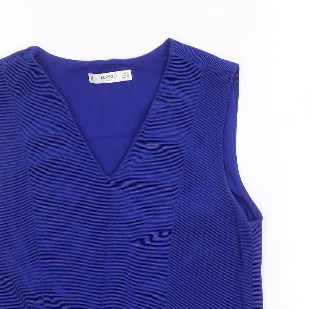 Mango Womens Blue  Polyester Basic Blouse Size S V-Neck