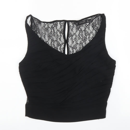 Zara Womens Black Floral Polyester Basic Blouse Size XS Scoop Neck