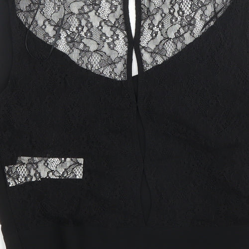 Zara Womens Black Floral Polyester Basic Blouse Size XS Scoop Neck