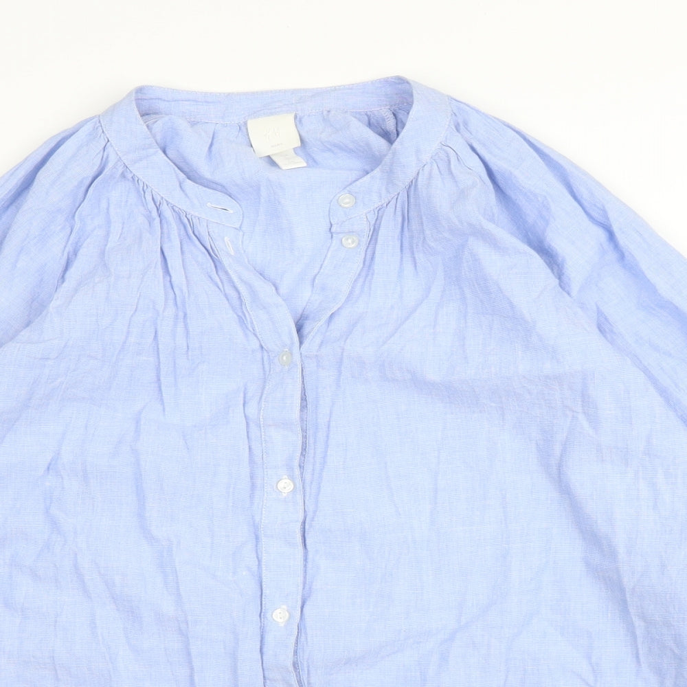 H&M Womens Blue  Cotton Basic Blouse Size L Round Neck