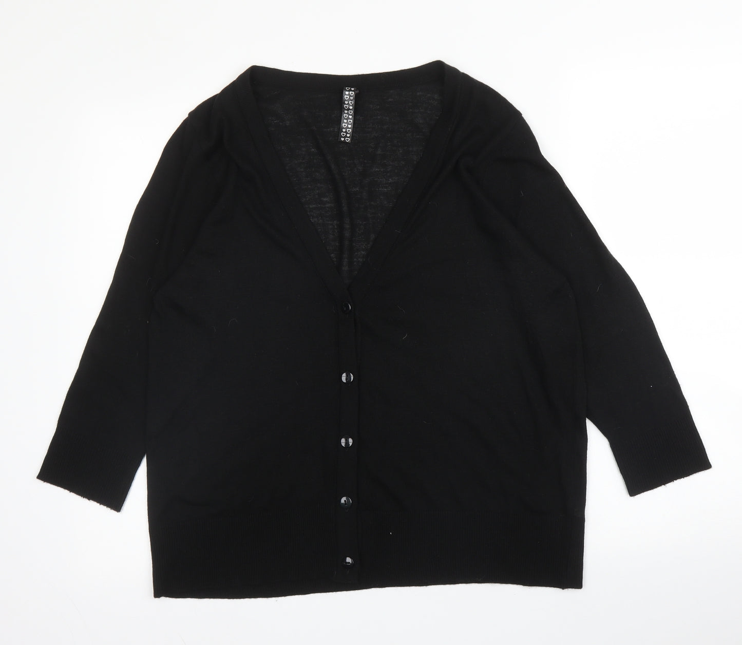 Preworn Womens Black V-Neck  Acrylic Cardigan Jumper Size 18