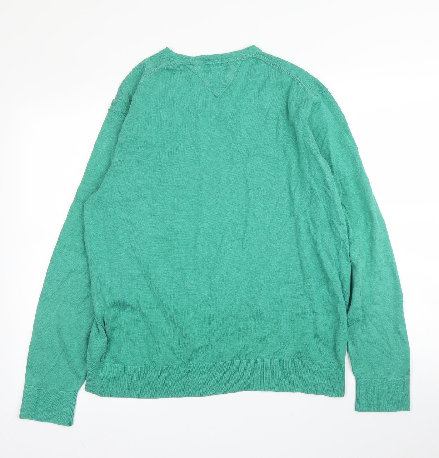 Tommy Hilfiger Mens Green V-Neck  Cotton Pullover Jumper Size L