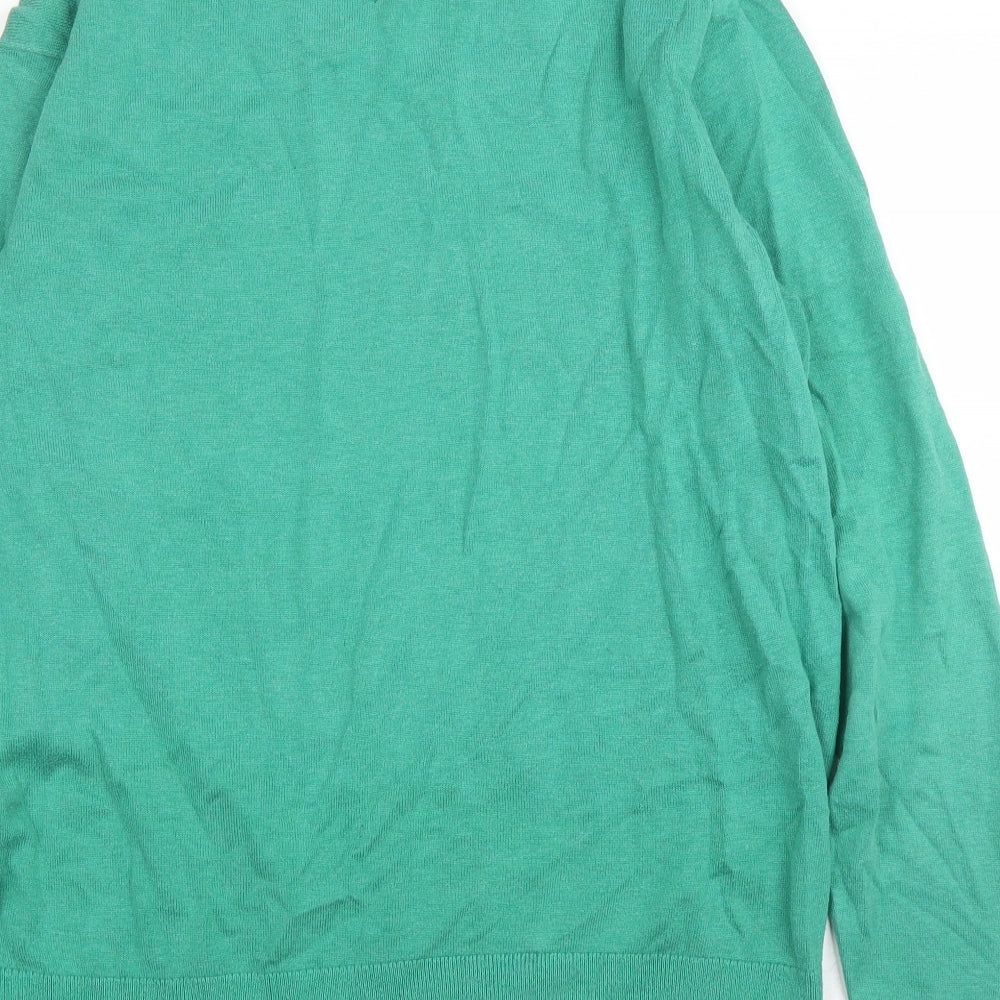 Tommy Hilfiger Mens Green V-Neck  Cotton Pullover Jumper Size L