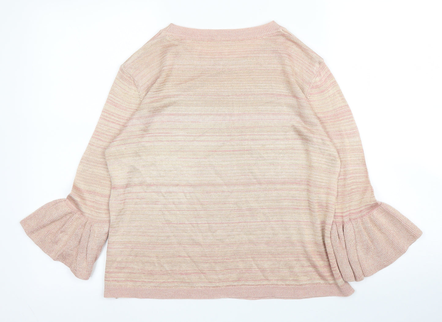 M&S Womens Pink Striped Acrylic Basic Blouse Size 12 Round Neck