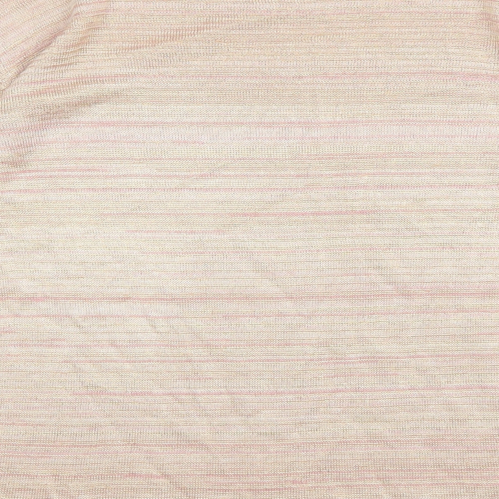 M&S Womens Pink Striped Acrylic Basic Blouse Size 12 Round Neck