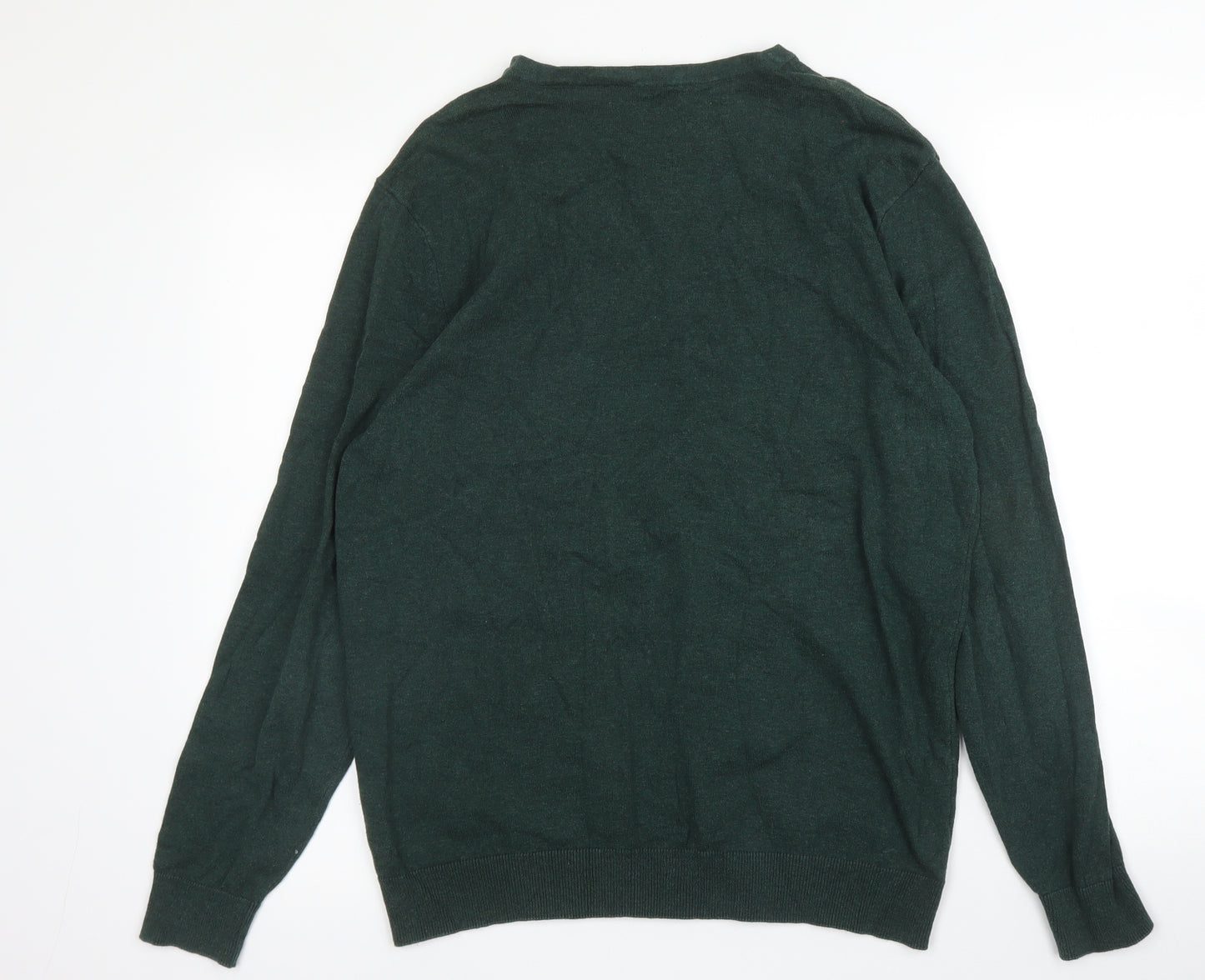 George Mens Green V-Neck  Cotton Pullover Jumper Size M