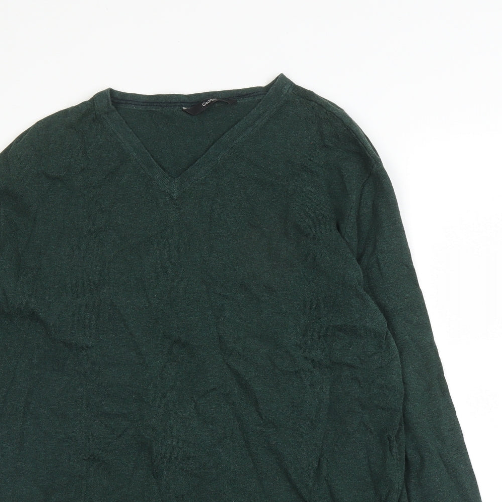 George Mens Green V-Neck  Cotton Pullover Jumper Size M