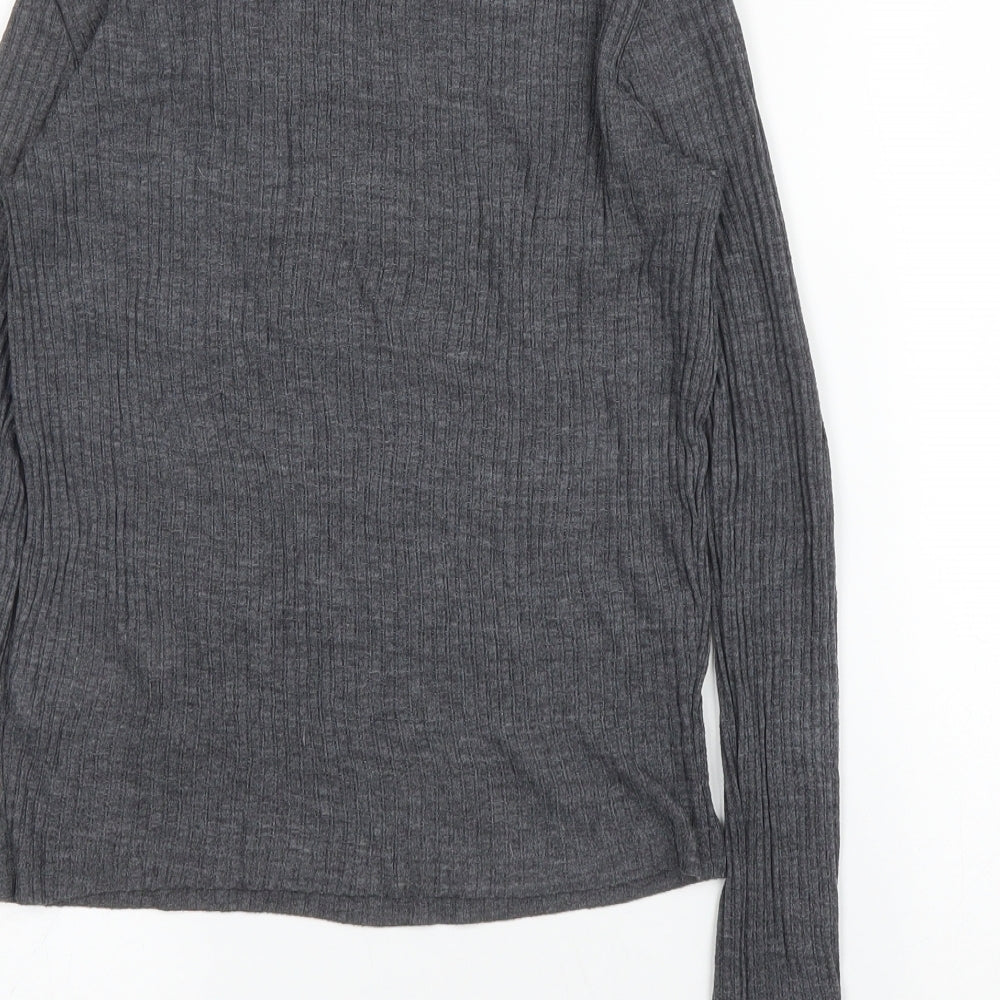 Topshop Womens Grey  Viscose Basic Blouse Size 10 Round Neck