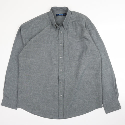 Matinee Mens Grey  Polyester  Button-Up Size L Collared Button