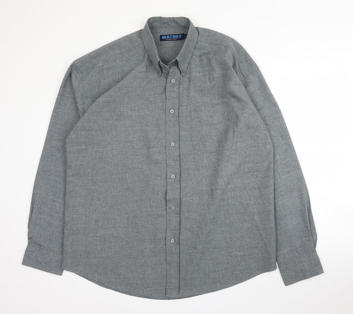 Matinee Mens Grey Polyester Button-Up Size L Collared Button