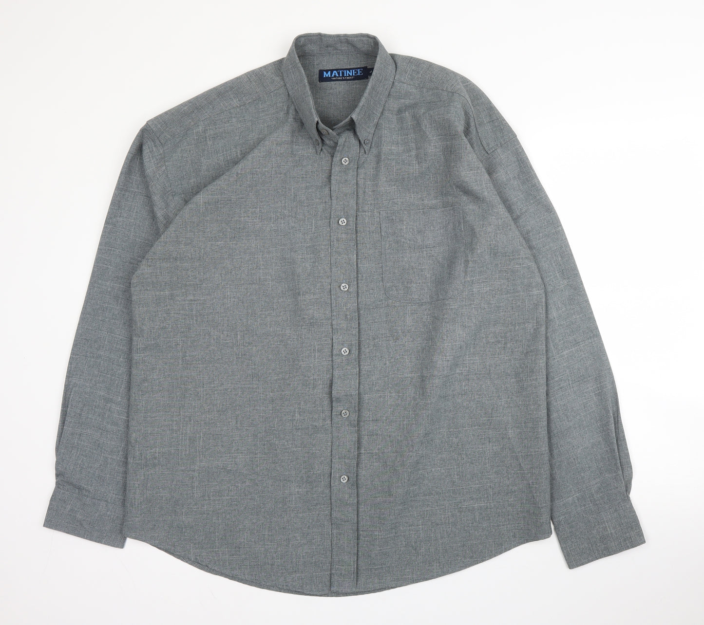 Matinee Mens Grey  Polyester  Button-Up Size L Collared Button