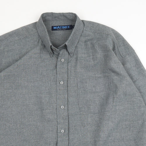 Matinee Mens Grey  Polyester  Button-Up Size L Collared Button