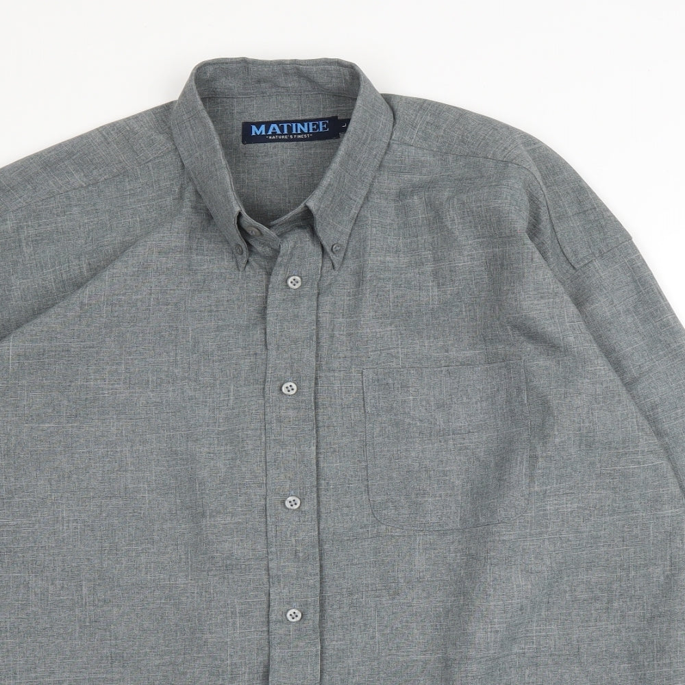 Matinee Mens Grey  Polyester  Button-Up Size L Collared Button