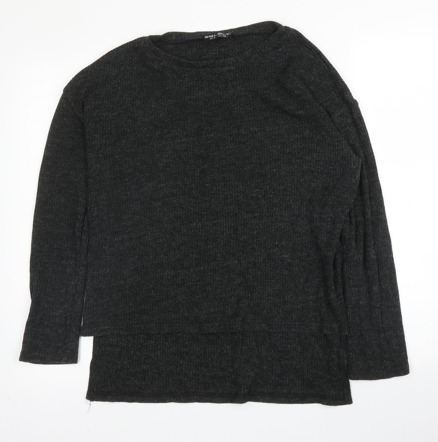 Select Womens Grey  Acrylic Basic Blouse Size 8 Round Neck