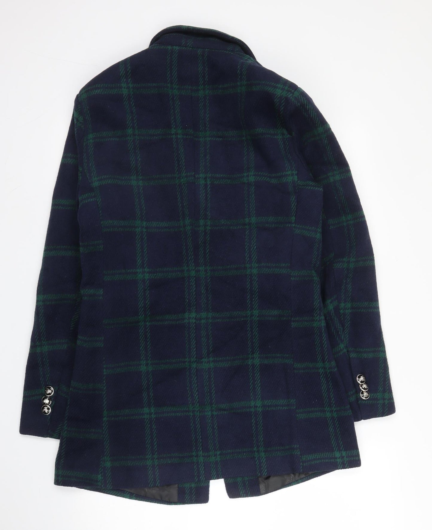 Preworn Womens Blue Plaid  Overcoat Coat Size L  Button