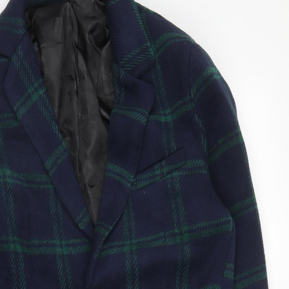 Preworn Womens Blue Plaid  Overcoat Coat Size L  Button