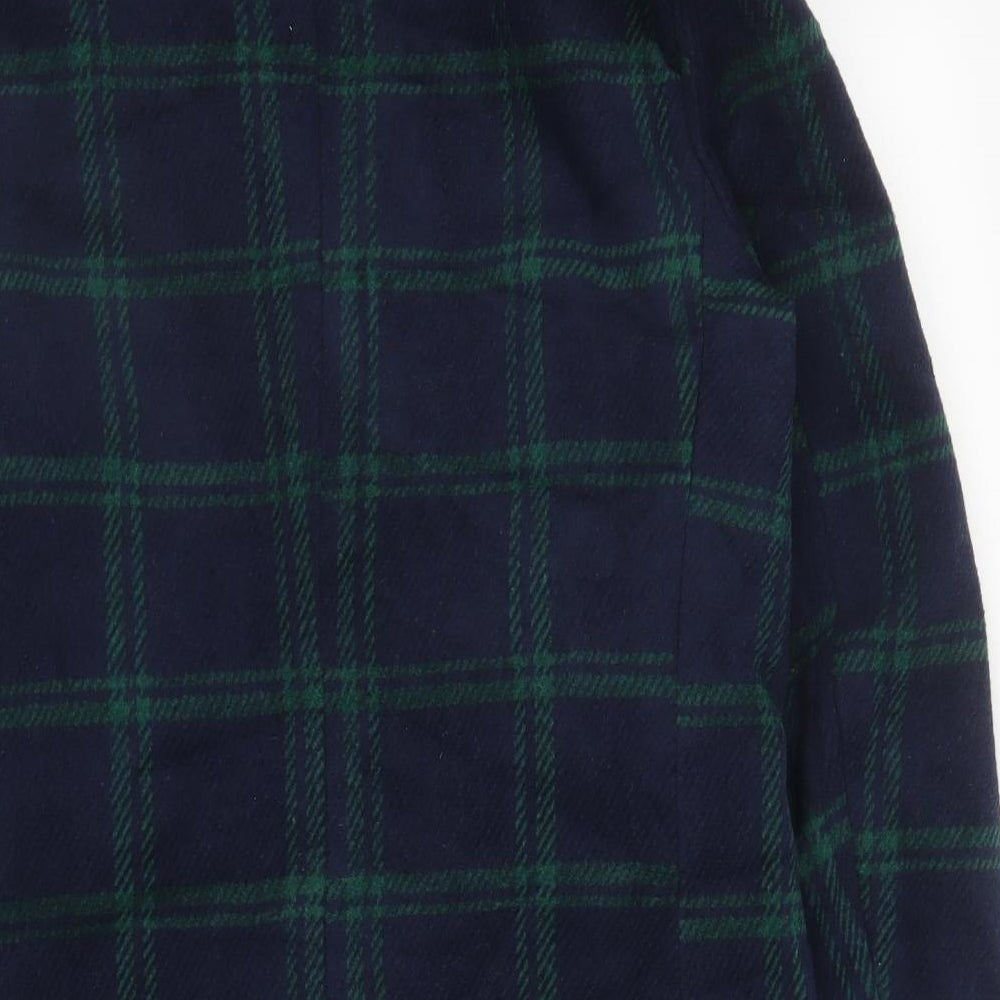 Preworn Womens Blue Plaid  Overcoat Coat Size L  Button